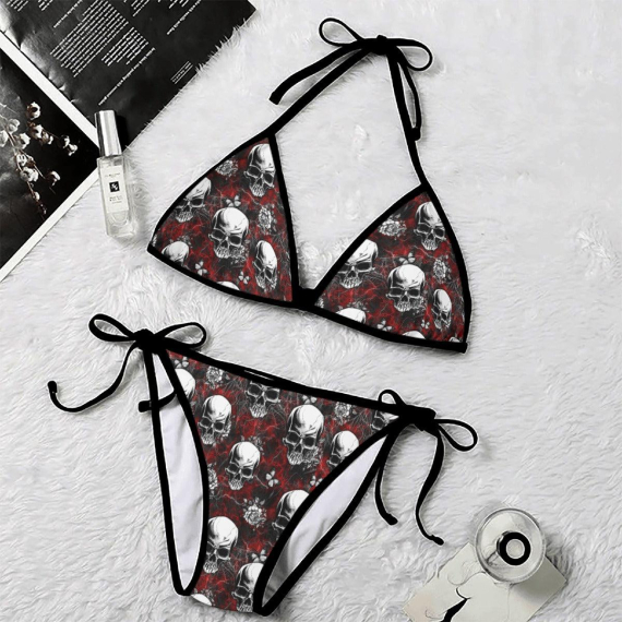 Skull Gothic Pattern Micro String Triangle Bikini Summer Vacation HG Swimsuit