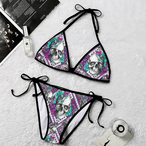 Pixel Skull Rose Micro String Triangle Bikini Summer Vacation HG Swimsuit
