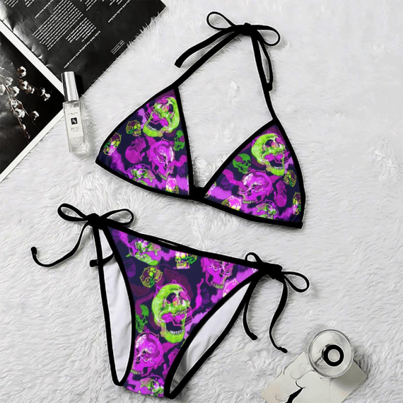 Solid Tiedye Green Purple Micro Triangle Bikini Swimsuit HG