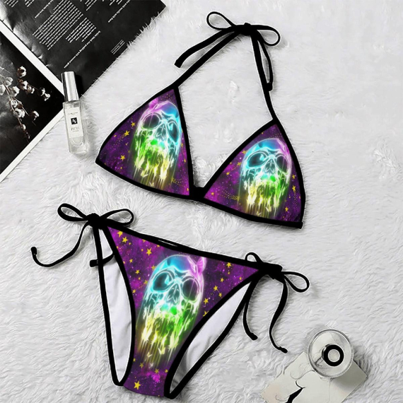Neon Skull Butterfly Micro String Triangle Bikini Summer Vacation HG Swimsuit