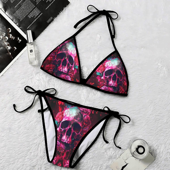 Skull Gothic Rose Micro Triangle Bikini Swimsuit HG