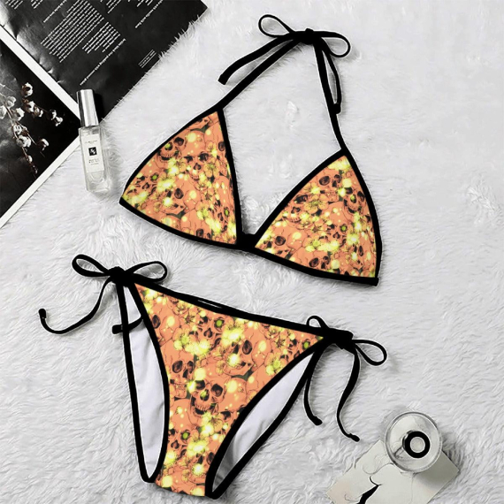 Sparkling Yellow Skull Micro Triangle Bikini Swimsuit HG
