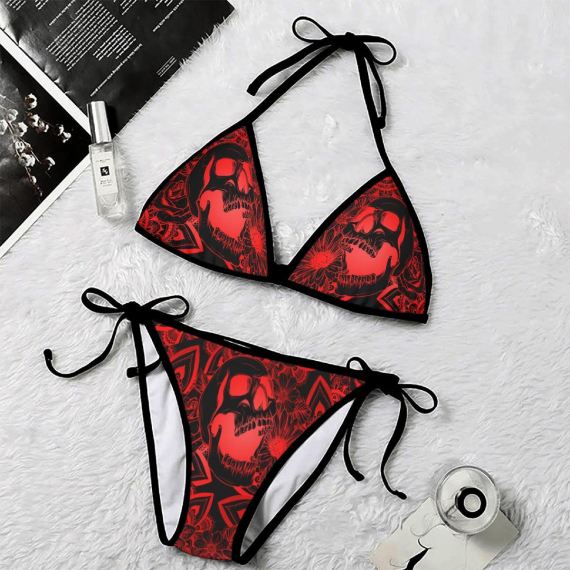 Red Mandala Micro Triangle Bikini Swimsuit HG