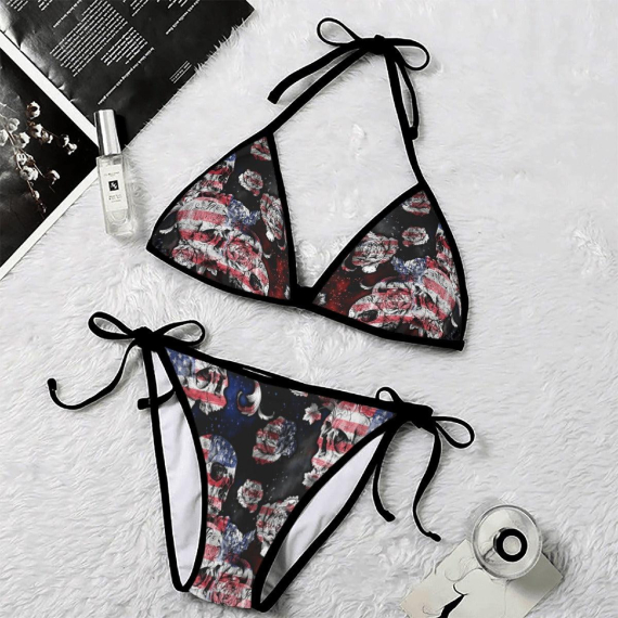 Grunge Skull Gothic Style Micro Triangle Bikini Swimsuit HG