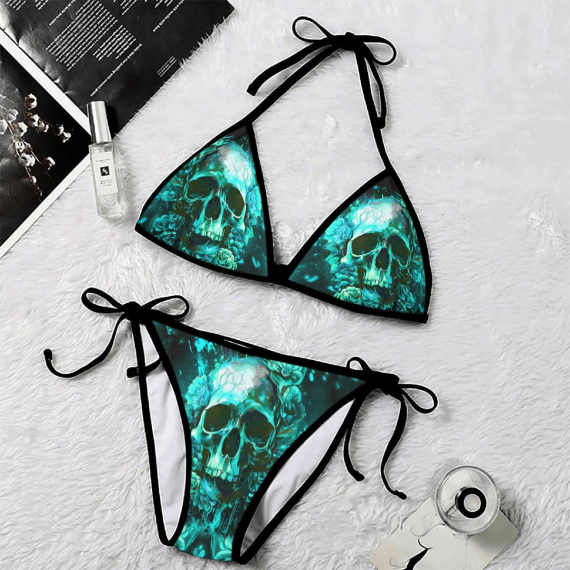 Ocean Green Skull Gothic Micro Triangle Bikini Swimsuit HG