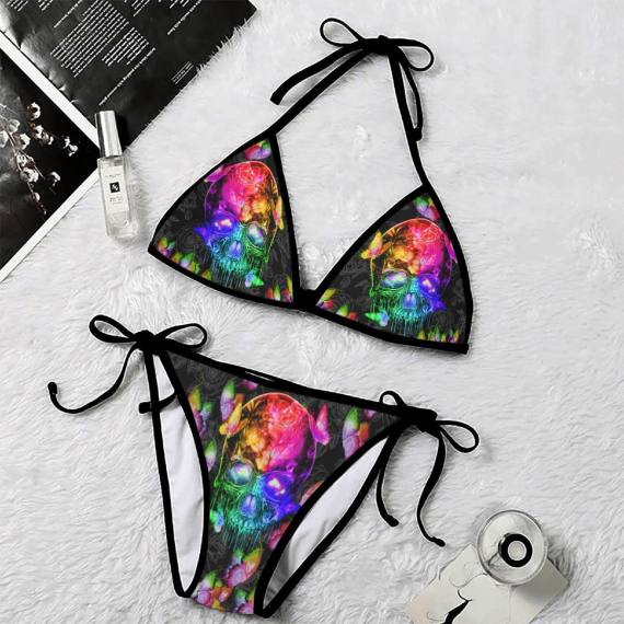 Neon Skull Butterfly Micro Triangle Bikini Swimsuit HG