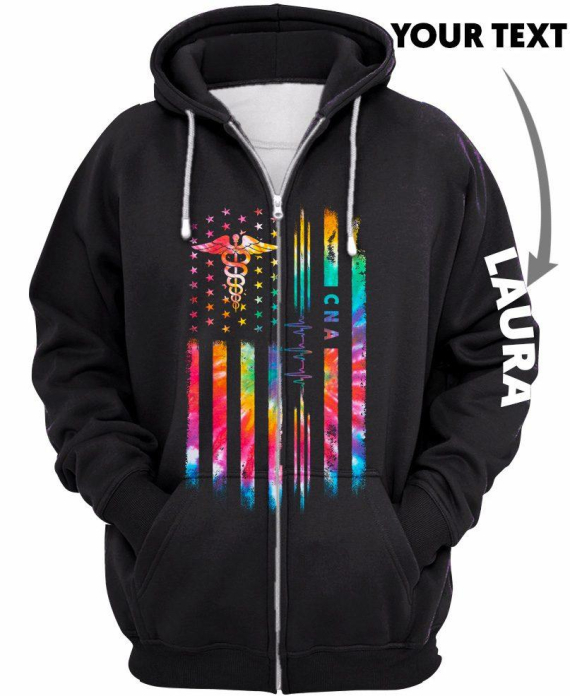 Personalized Tie Dye Flag Healthcare Workers US Unisex Size Pullover and Zipup Hoodies community health worker patient care assistants cna hoodie