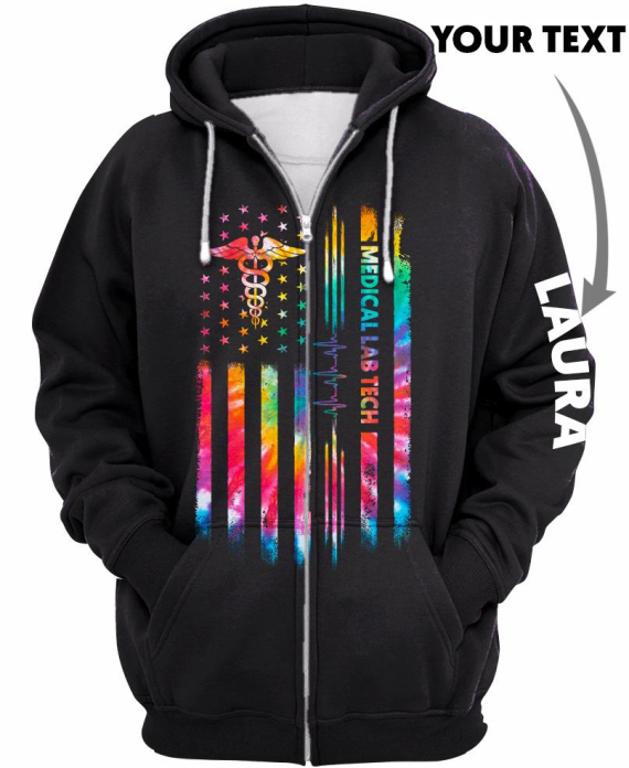 Personalized Tie Dye Flag Healthcare Workers US Unisex Size Pullover and Zipup Hoodies community health worker patient care assistants cna hoodie