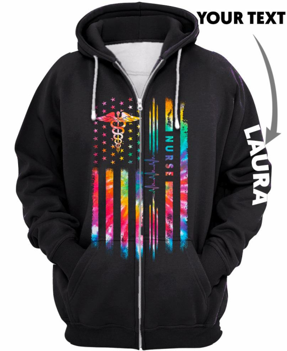 Personalized Tie Dye Flag Healthcare Workers US Unisex Size Pullover and Zipup Hoodies community health worker patient care assistants cna hoodie