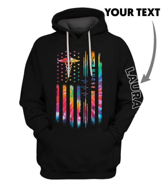 Personalized Tie Dye Flag Healthcare Workers US Unisex Size Pullover and Zipup Hoodies community health worker patient care assistants cna hoodie