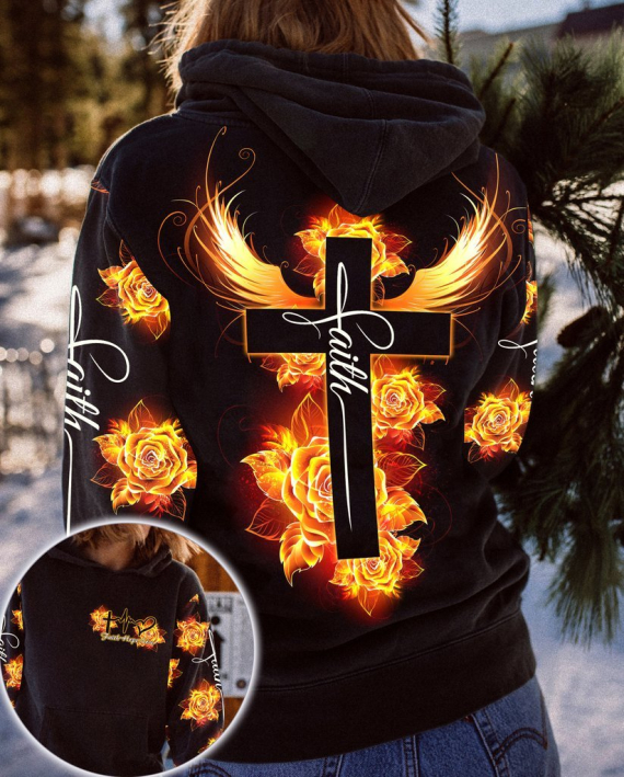 Gift For Christian Cross Wings Rose Faith Hope Love Shirt Hoodie Zip up HG