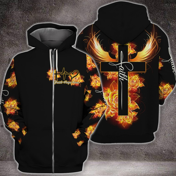 Gift For Christian Cross Wings Rose Faith Hope Love Shirt Hoodie Zip up HG