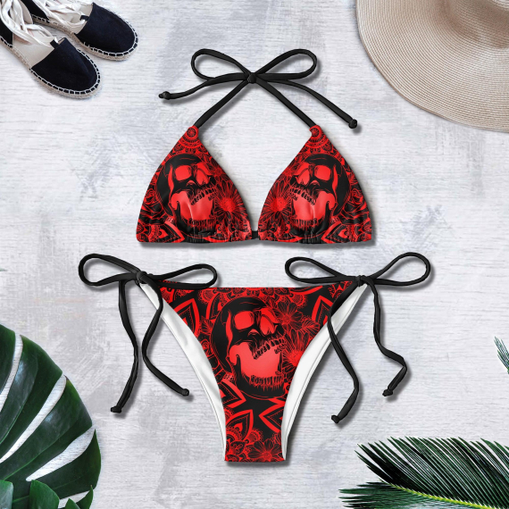Red Mandala Micro Triangle Bikini Swimsuit HG