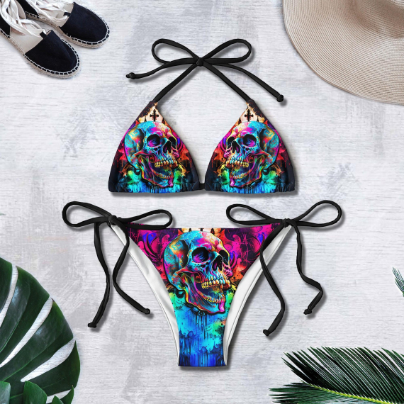 Radiant TieDye Skull Gothic Micro Triangle Bikini Swimsuit HG