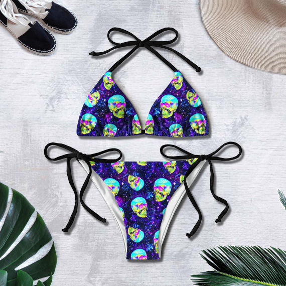 Galaxy Emo Skull Pattern Micro String Triangle Bikini Summer Vacation HG Swimsuit