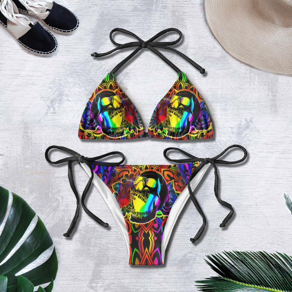 Neon Tiedye Mandala Skull Micro Triangle Bikini Swimsuit HG