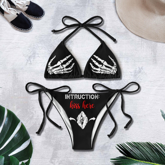 Kiss Here Skull Funny Micro String Triangle Bikini Summer Vacation HG Swimsuit