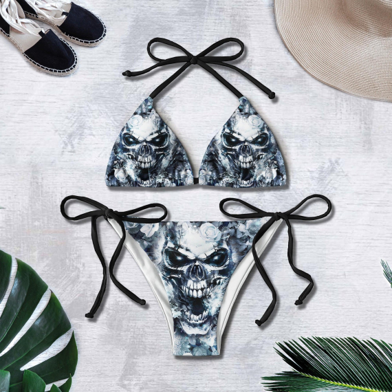 Grey Skull Smoke Gothic Micro Triangle Bikini Swimsuit HG