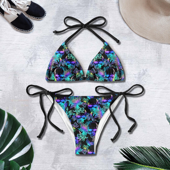 Skull Neon Pattern Micro Triangle Bikini Swimsuit HG
