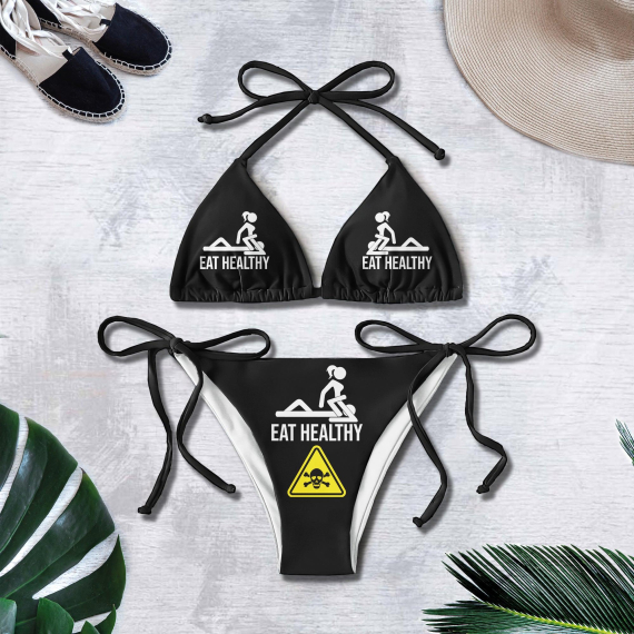 Funny Skull Sign Eat Healthy Micro Triangle Bikini Swimsuit HG