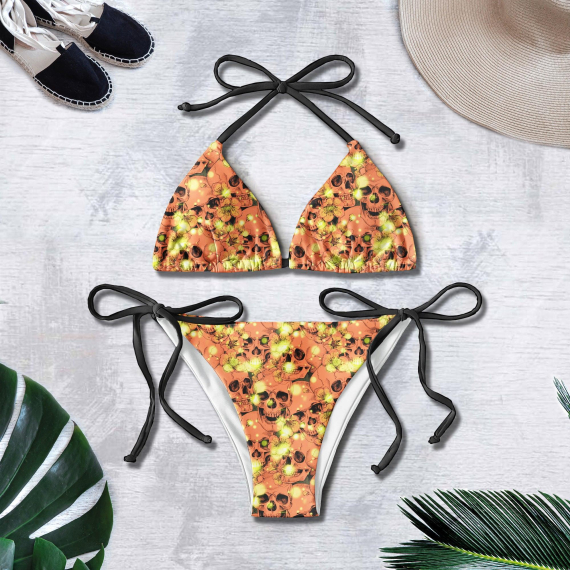 Sparkling Yellow Skull Micro Triangle Bikini Swimsuit HG