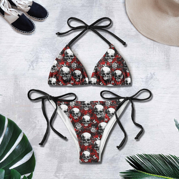 Skull Gothic Pattern Micro String Triangle Bikini Summer Vacation HG Swimsuit