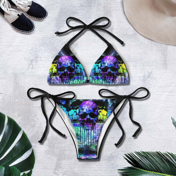Colorful Skull Watercolor Micro Triangle Bikini Swimsuit HG