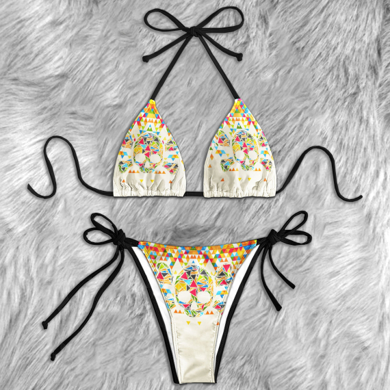 Colorful Triangular Skull Micro Triangle Bikini Swimsuit HG