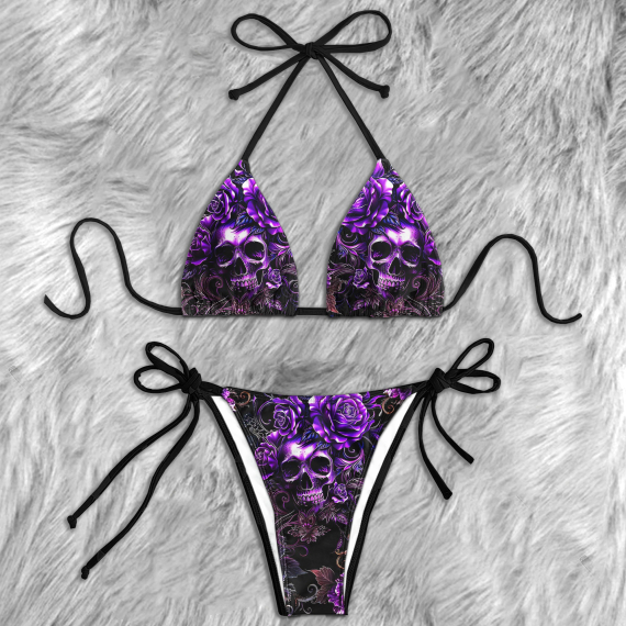 Purple Skull Rose Micro Triangle Bikini Swimsuit HG