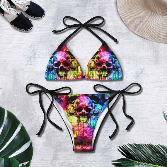Rainbow Skull Micro Triangle Bikini Swimsuit HG