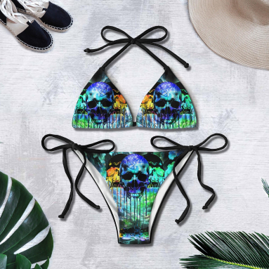 Mega Skull Green Micro String Triangle Bikini Summer Vacation HG Swimsuit