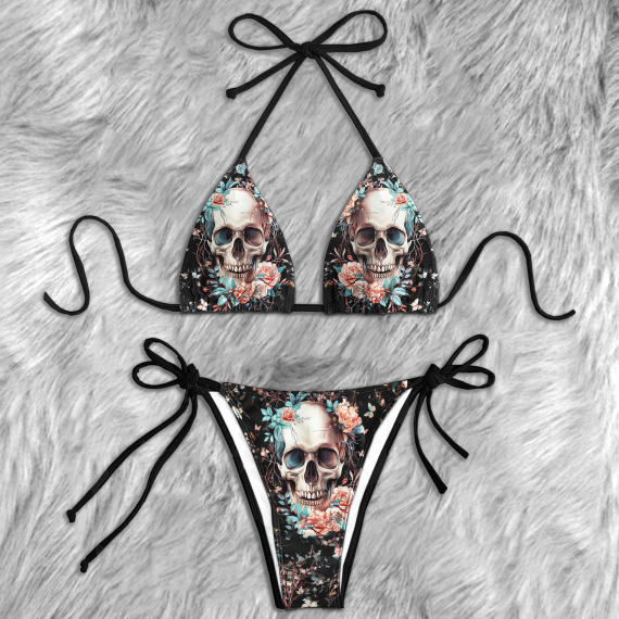 Pastel Flower Skull Micro String Triangle Bikini Summer Vacation HG Swimsuit