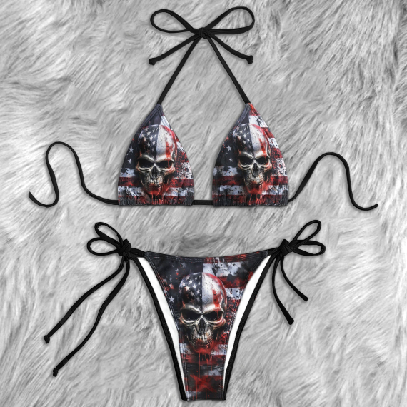 Scary Skull Flag Micro Triangle Bikini Swimsuit HG