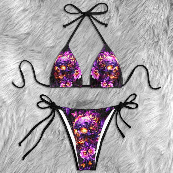 Purple Skull Fire Micro String Triangle Bikini Summer Vacation HG Swimsuit