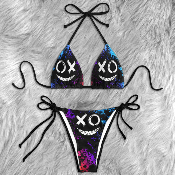 Red Blue Paint Psycho Skull Micro Triangle Bikini Swimsuit HG