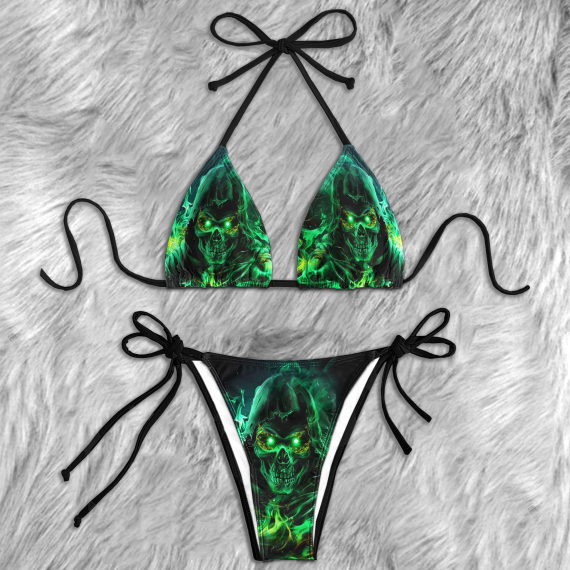 Green Fire Grim Reaper Micro Triangle Bikini Swimsuit HG
