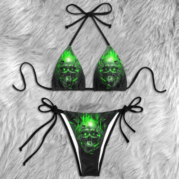 Green Mechanical Skull Micro String Triangle Bikini Summer Vacation HG Swimsuit