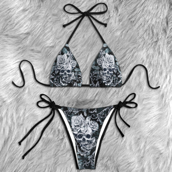 Skull Rose Floral Micro String Triangle Bikini Summer Vacation HG Swimsuit