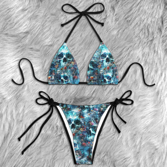 Ocean Skull Pattern Micro Triangle Bikini Swimsuit HG