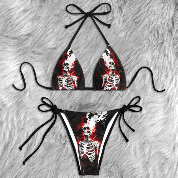 Red Flaming Skeleton Micro Triangle Bikini Swimsuit HG