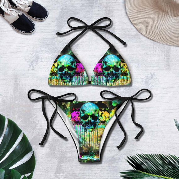 Mega Skull Blue Micro Triangle Bikini Swimsuit HG