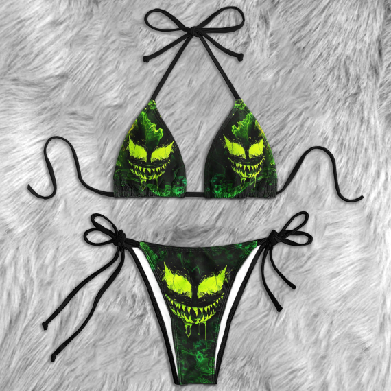 Green Scary Face Micro Triangle Bikini Swimsuit HG