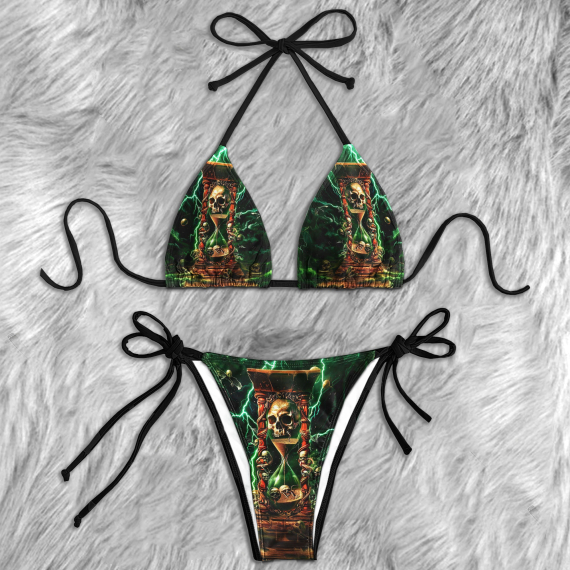 Green Skull Hourglass Micro Triangle Bikini Swimsuit HG
