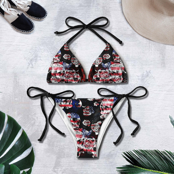 Grunge Skull Gothic Style Micro Triangle Bikini Swimsuit HG