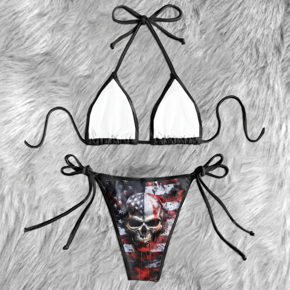 Scary Skull Flag Micro Triangle Bikini Swimsuit HG