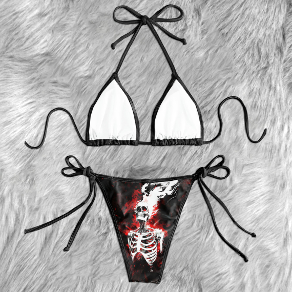 Red Flaming Skeleton Micro Triangle Bikini Swimsuit HG