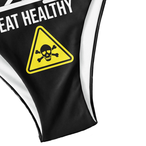 Funny Skull Sign Eat Healthy Micro Triangle Bikini Swimsuit HG