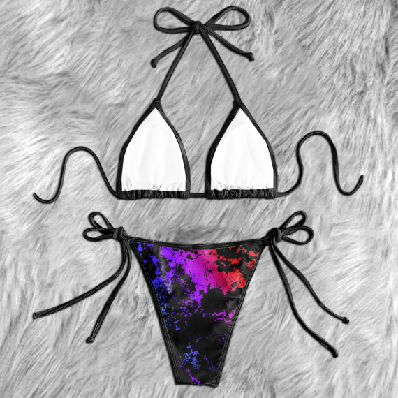 Red Blue Paint Psycho Skull Micro Triangle Bikini Swimsuit HG