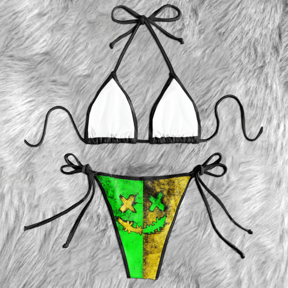 Green Yellow Crazy Face Micro Triangle Bikini Swimsuit HG