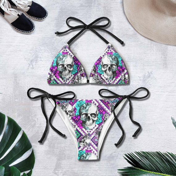 Pixel Skull Rose Micro String Triangle Bikini Summer Vacation HG Swimsuit